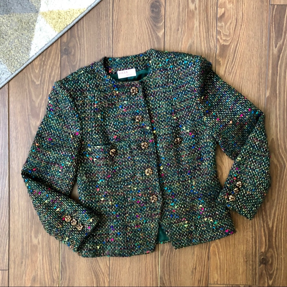 Vintage Chanel-Like Confetti Tweed Blazer Coat